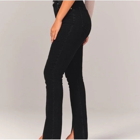 Abercrombie & Fitch Skinny High Rise Curve Love Black Denim Jeans Slit size 27 4 - Picture 2 of 6